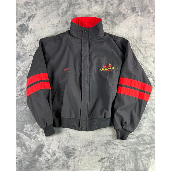 Nascar Winston Racing Team Vintage Black Red Lightweight Jacket Swingster 90s L - Picture 1 of 8